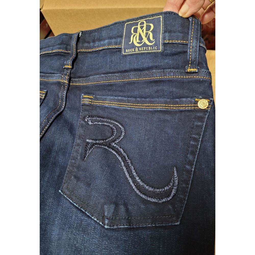 Rock & Republic Kasandra Bootcut Jeans Womens 12 Dark Indigo Blue Denim Rx